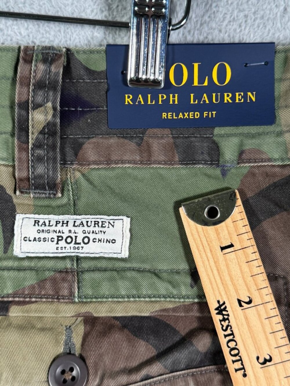 Polo Ralph Lauren Cargo Shorts Mens 38 Green Camo Relaxed Fit Gellar $118 *FLAW - Picture 7 of 14